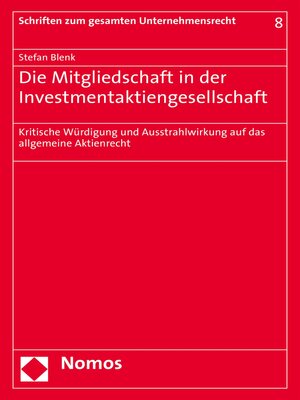 cover image of Die Mitgliedschaft in der Investmentaktiengesellschaft